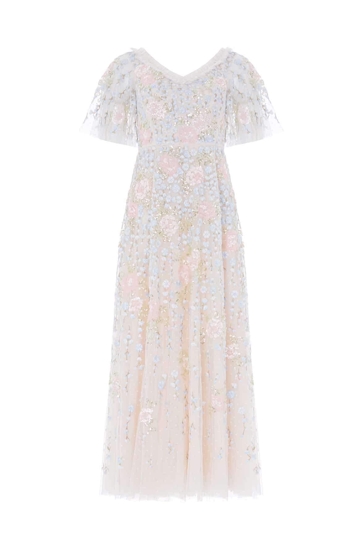 Needle & Thread Cressida Floral Ankle Gown sukienka kremowa tiulowa