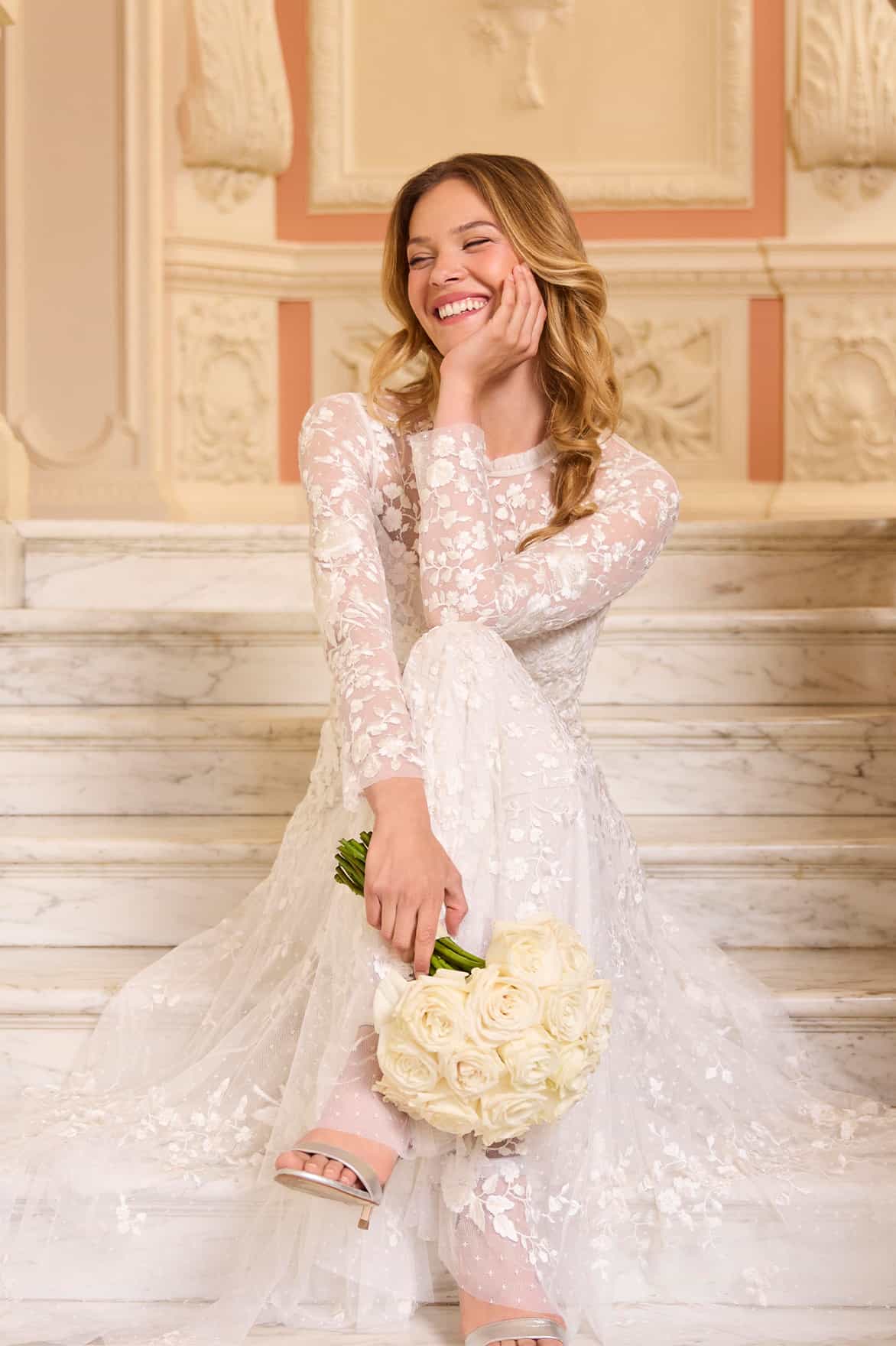 Needle & Thread Rosa Round Neck Ankle Gown sukienka biała haft