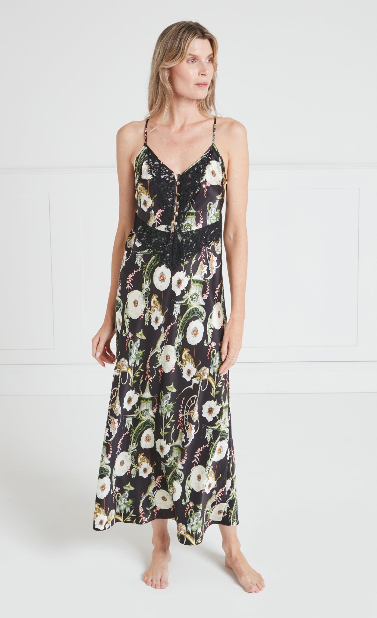 Temperley London Aphrodite koszula nocna czarna midi