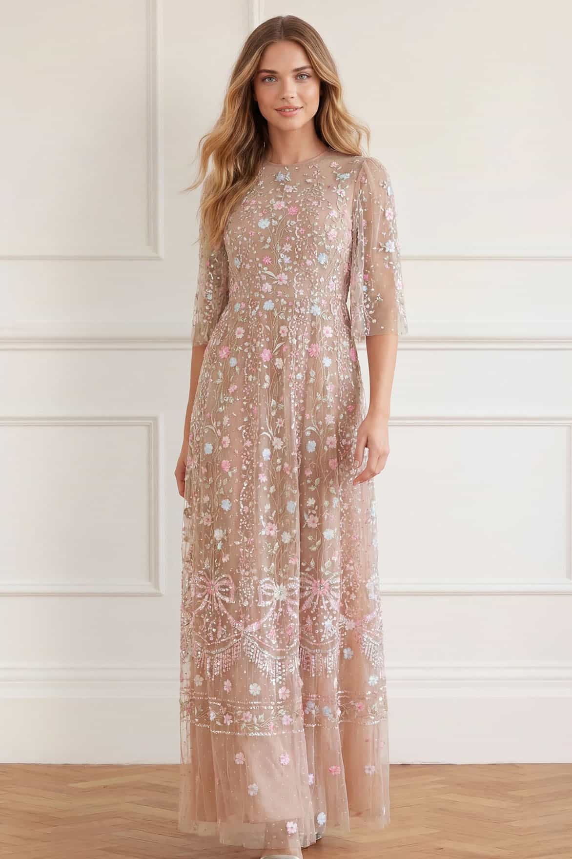 Needle & Thread Rococo Ribbon Round Neck Gown suknia beż