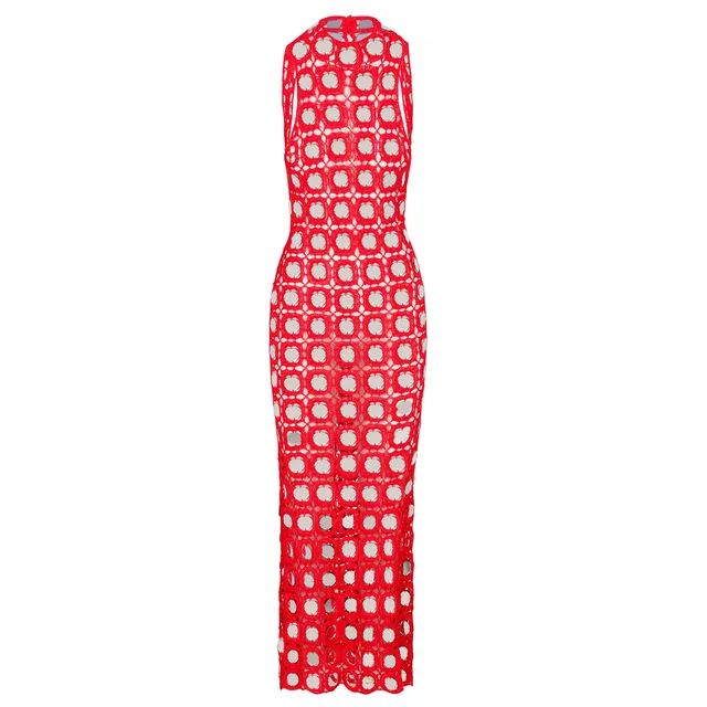 Delfi Collective Selene sukienka wieczorowa Red Flare ażur