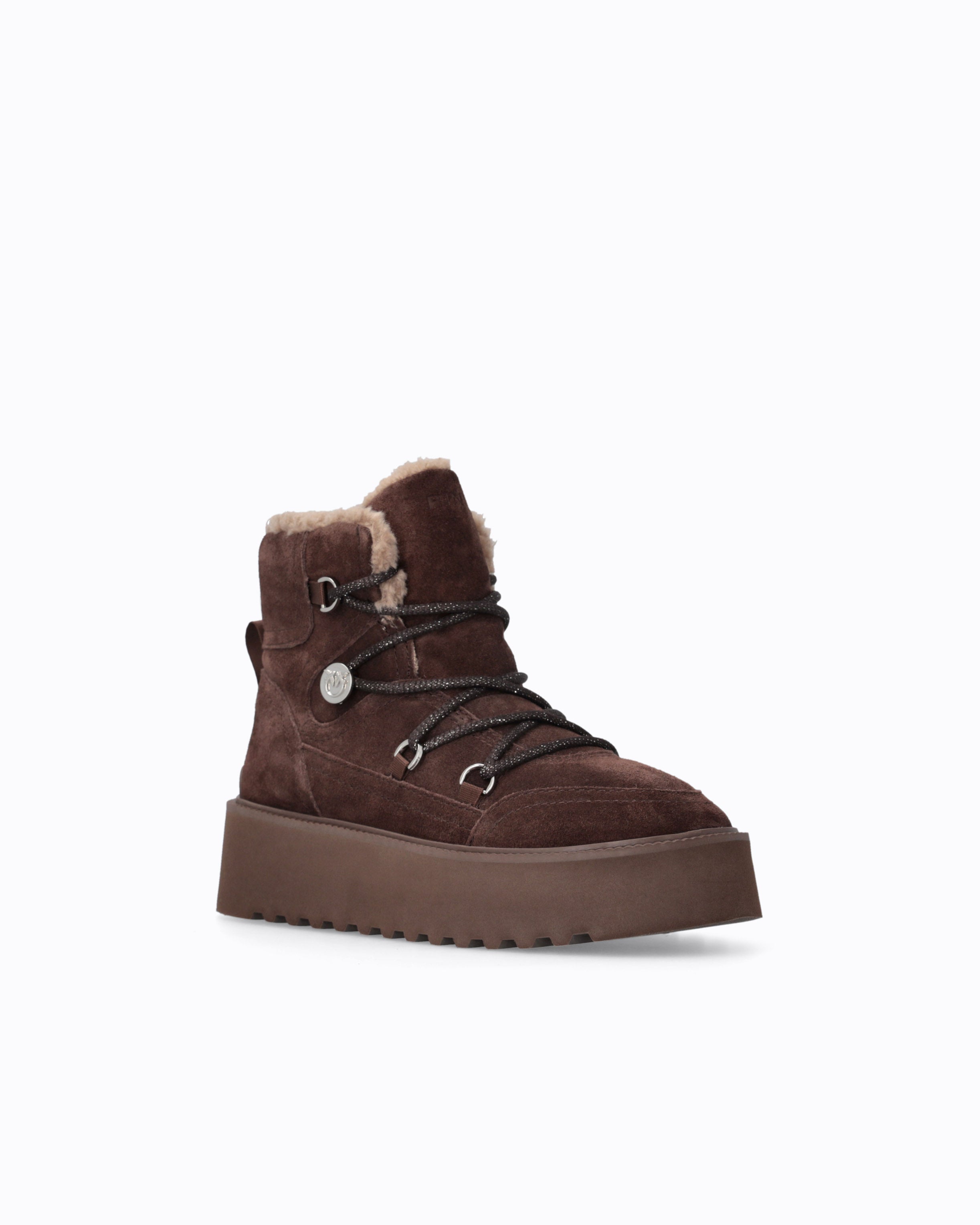 Pinko Martina 01 botki zamszowe brązowe futro 11 cm