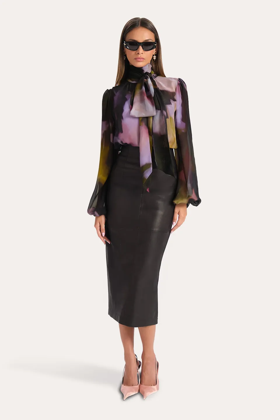 Elie Tahari Emma body jedwabne Petal Eclipse z szalikiem