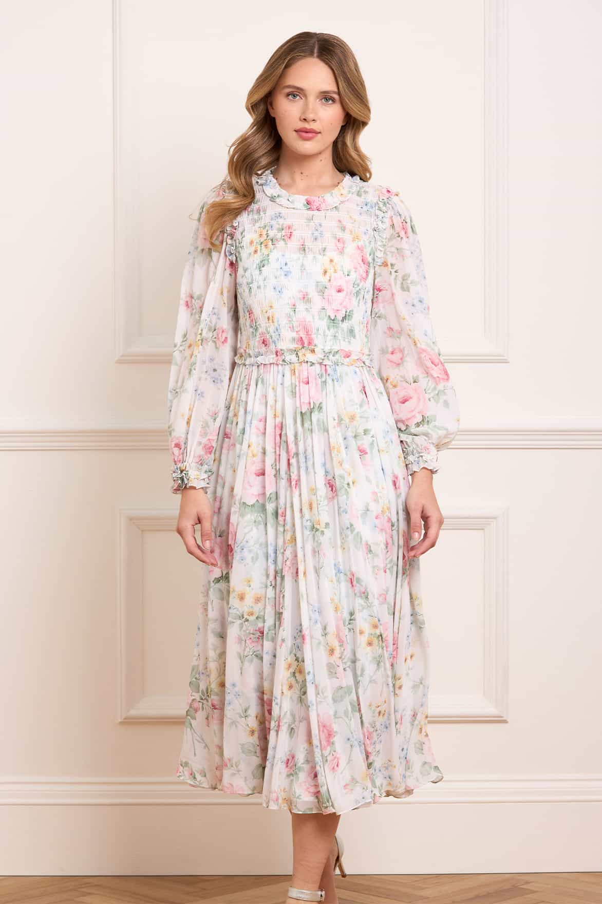 Needle & Thread Pompadour Garden Chiffon Smocked sukienka multi