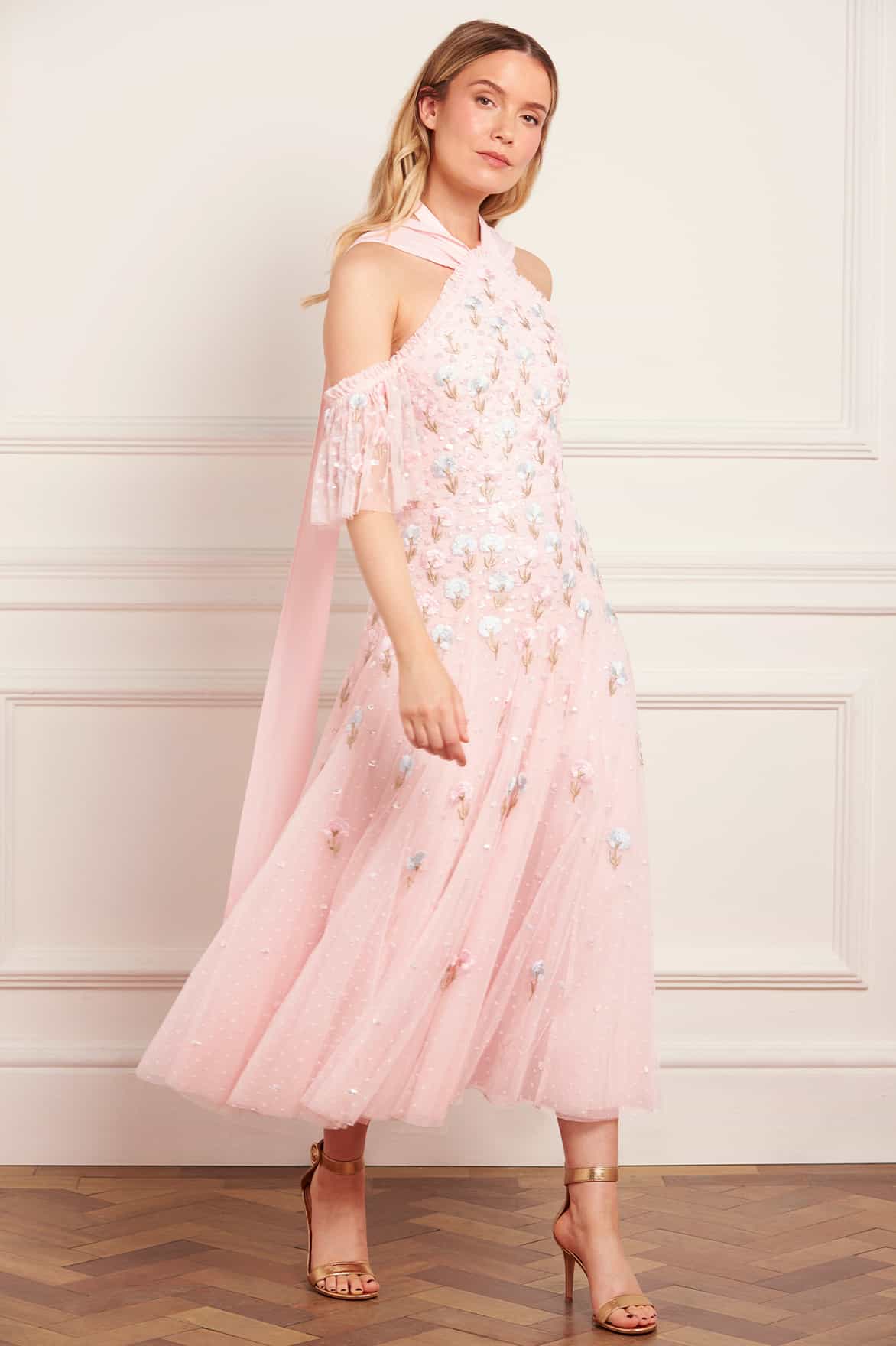 Needle & Thread Dandelion Ditsy Dress sukienka beżowa balerina
