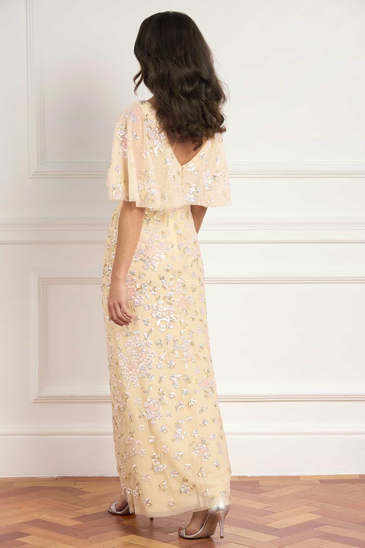 Needle & Thread Peony Bouquet sukienka maxi yellow cekinowa