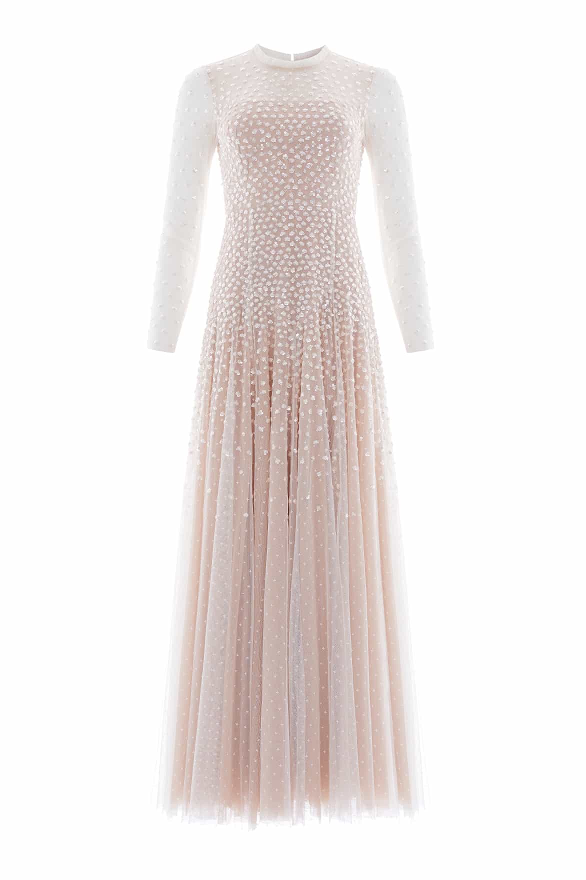 Needle & Thread Sequin Cascade sukienka kremowa cekiny maxi