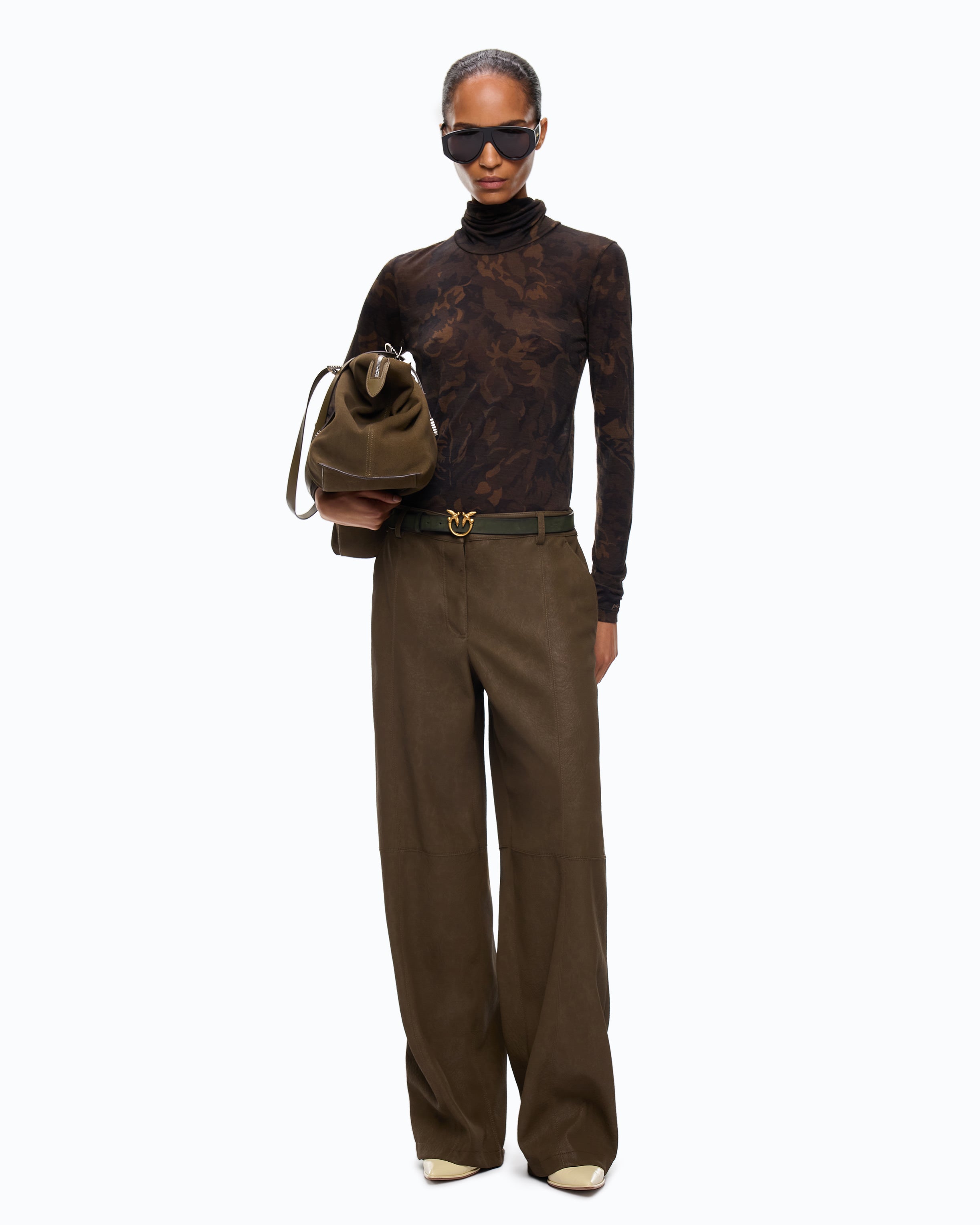 Pinko Brendola Turtleneck golf czarny kwiatowe moro