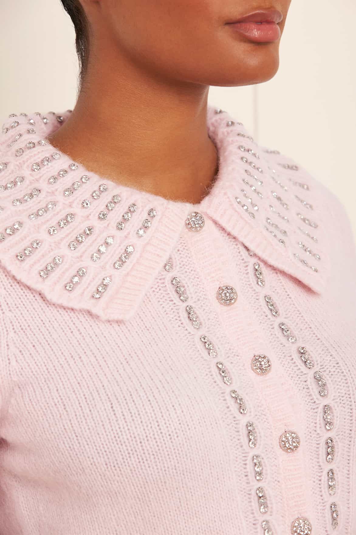 Needle & Thread Embellished Collar kardigan różowy alpaka