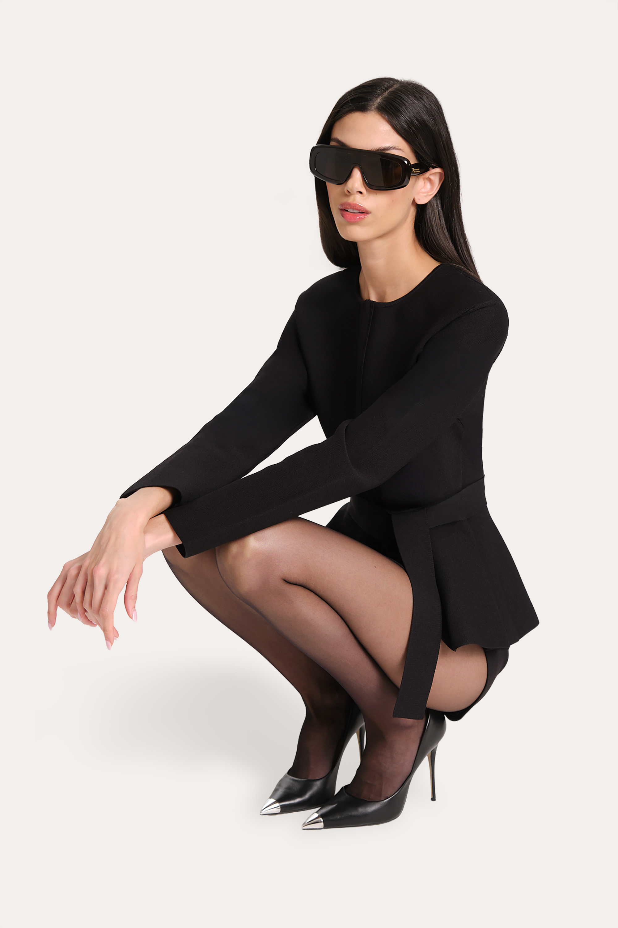 Elie Tahari Blair Milano top czarny peplum