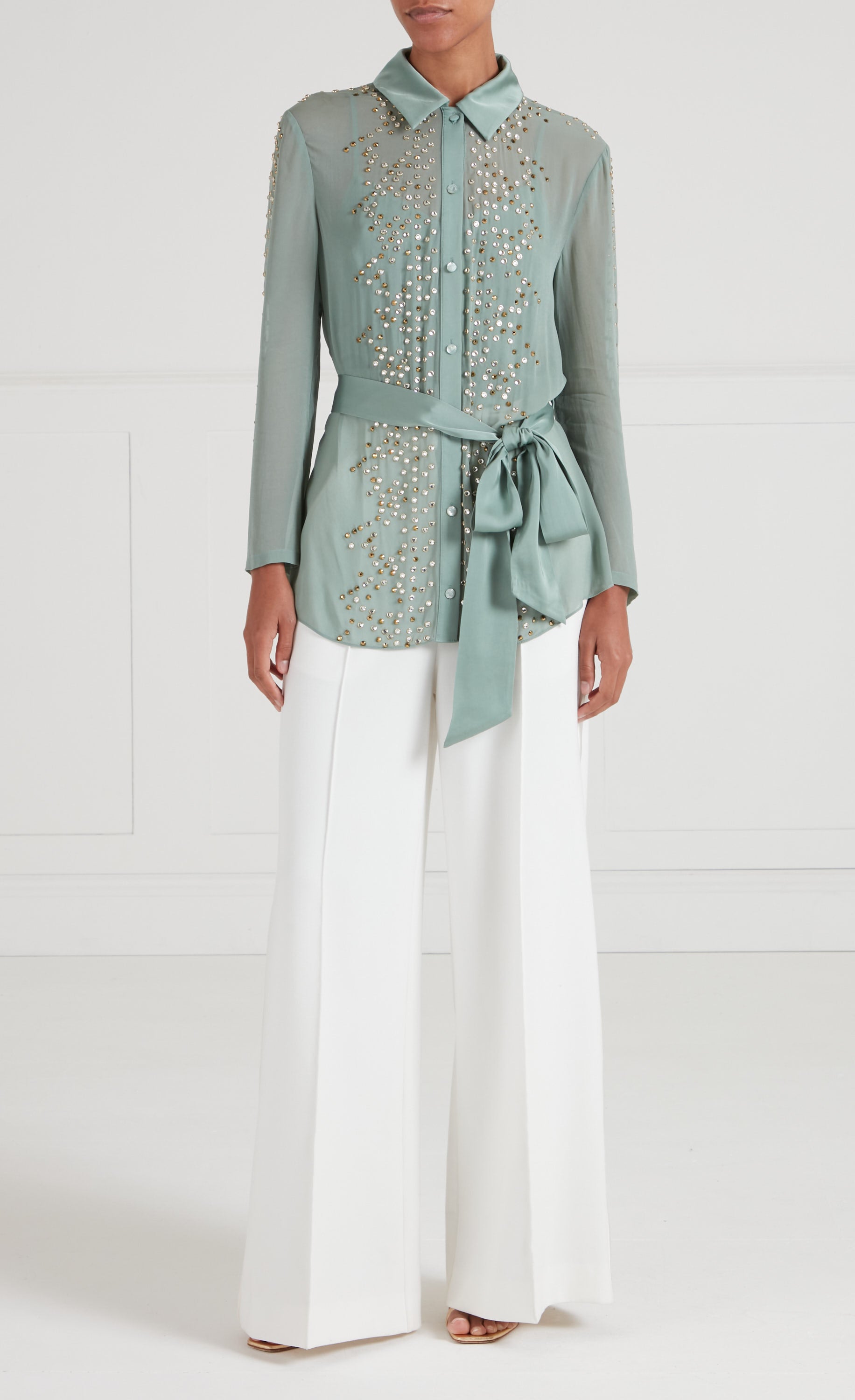 Temperley London Oberon koszula Jade Green półprzezroczysta