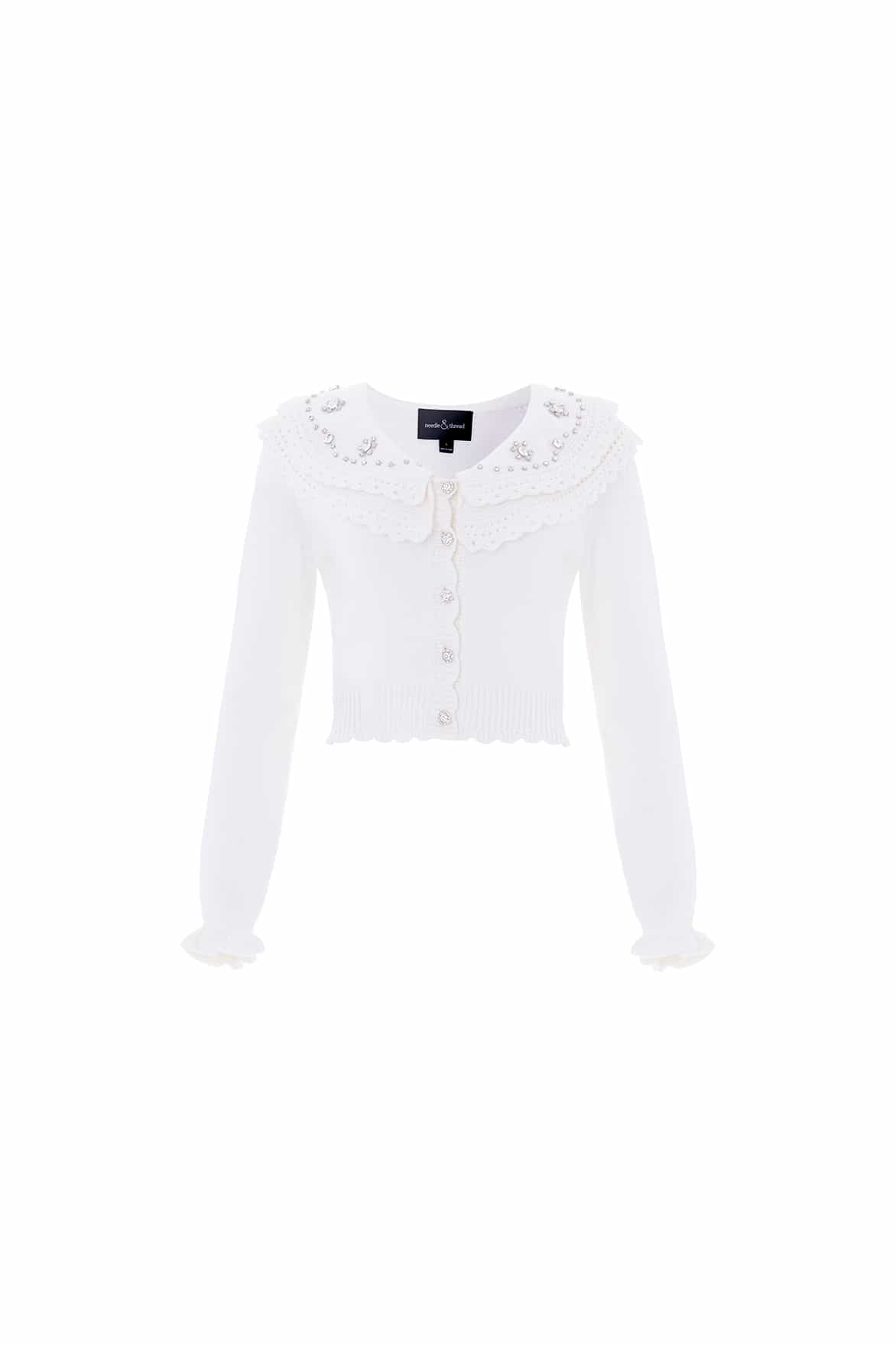 Needle & Thread Embellished Collar kardigan kremowy z wełną