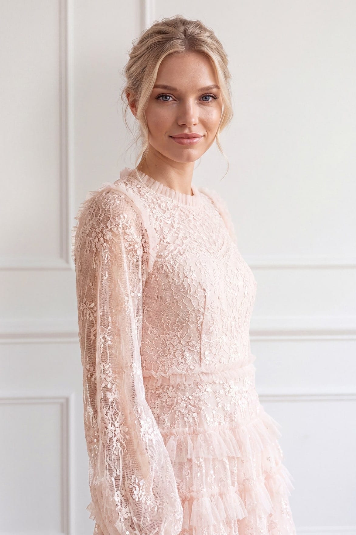 Needle & Thread Blossom Lace Ankle Gown suknia róż koronka