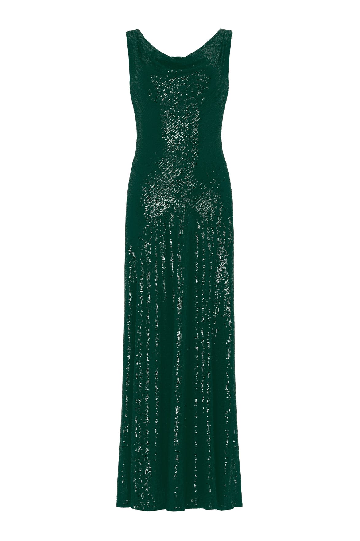 Needle & Thread Evangeline Sequin Cowl Neck Gown suknia zielona