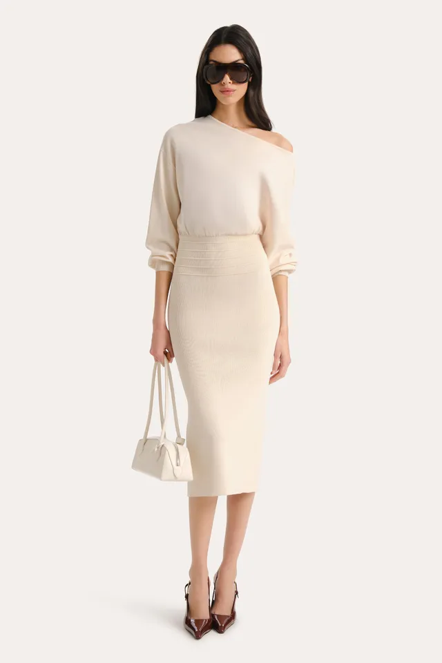 Elie Tahari Milano Yara sukienka midi Ivory dzianinowa