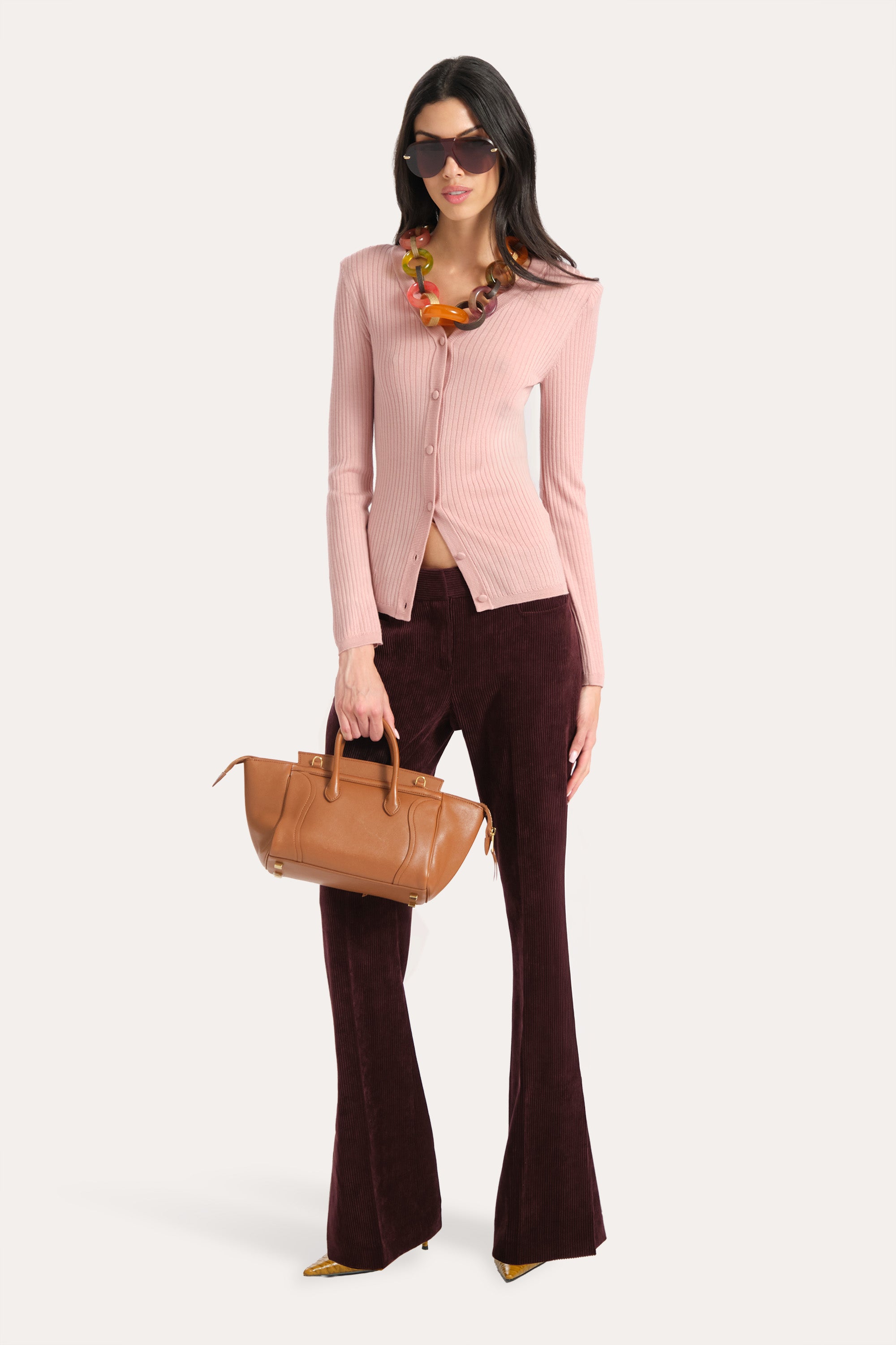 Elie Tahari Catalina Italian Corduroy Pants spodnie bordowe