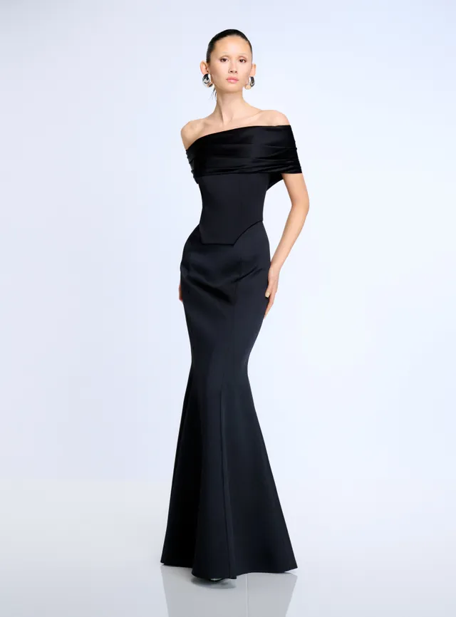 Solace London Alta sukienka wieczorowa czarna gorsetowa maxi