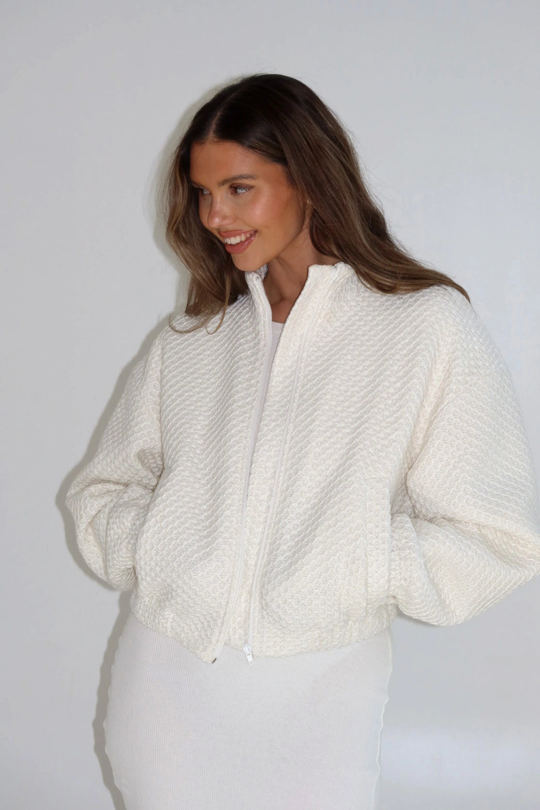 Nudyess Blanco bomber żakardowy ecru