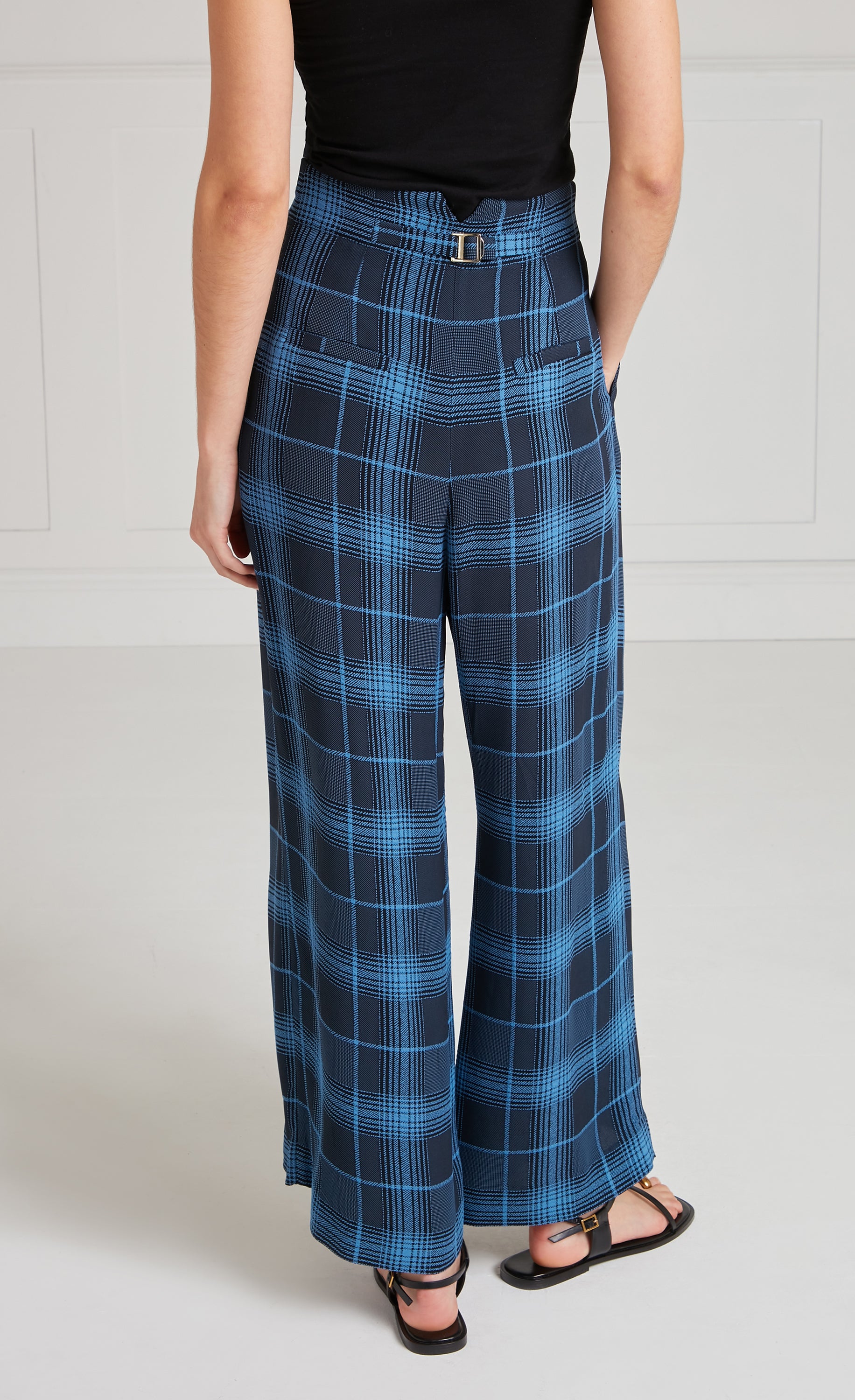 Temperley London Plath spodnie granatowe w kratę