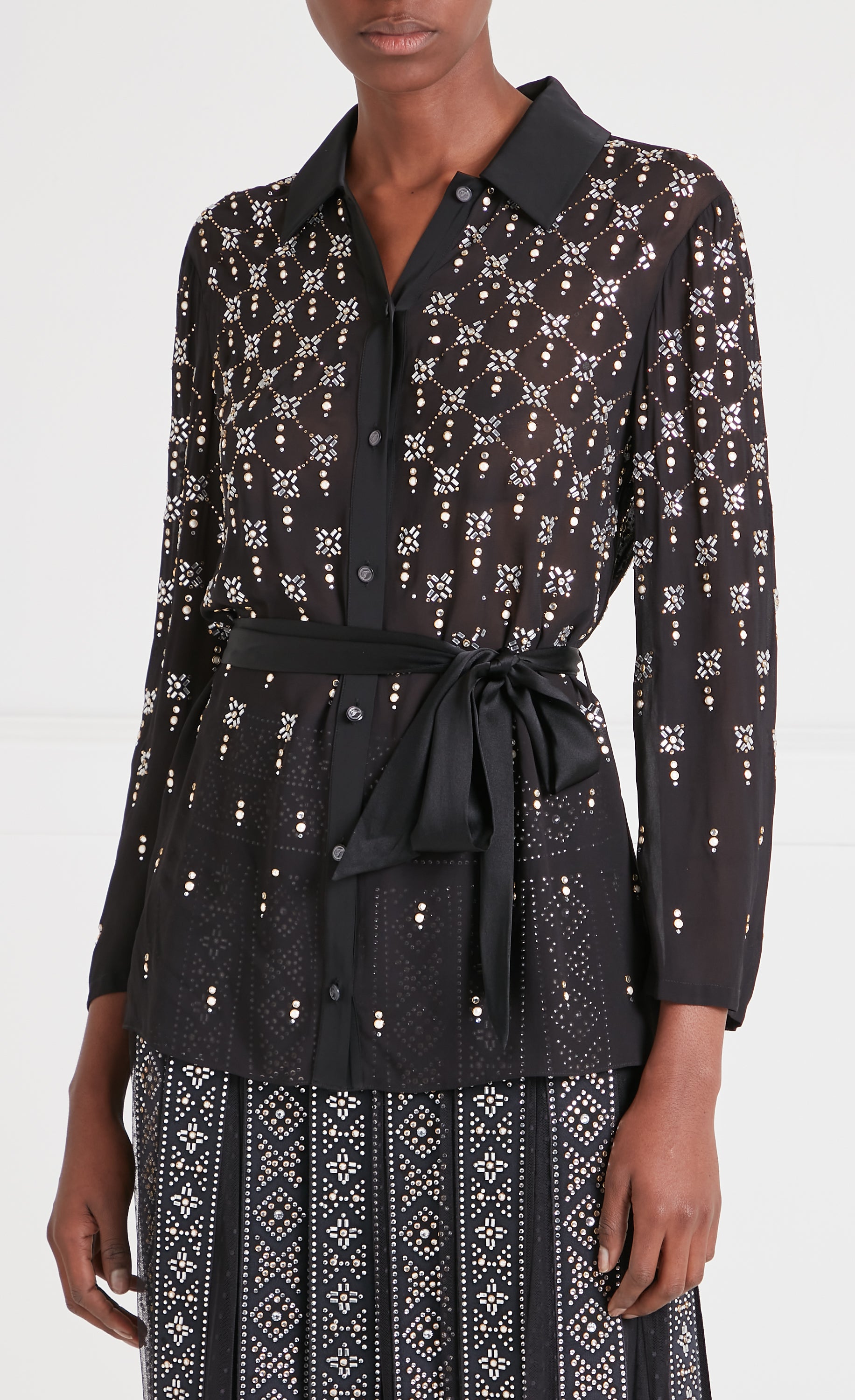 Temperley London Gallantry koszula Black z paskiem zdobiona