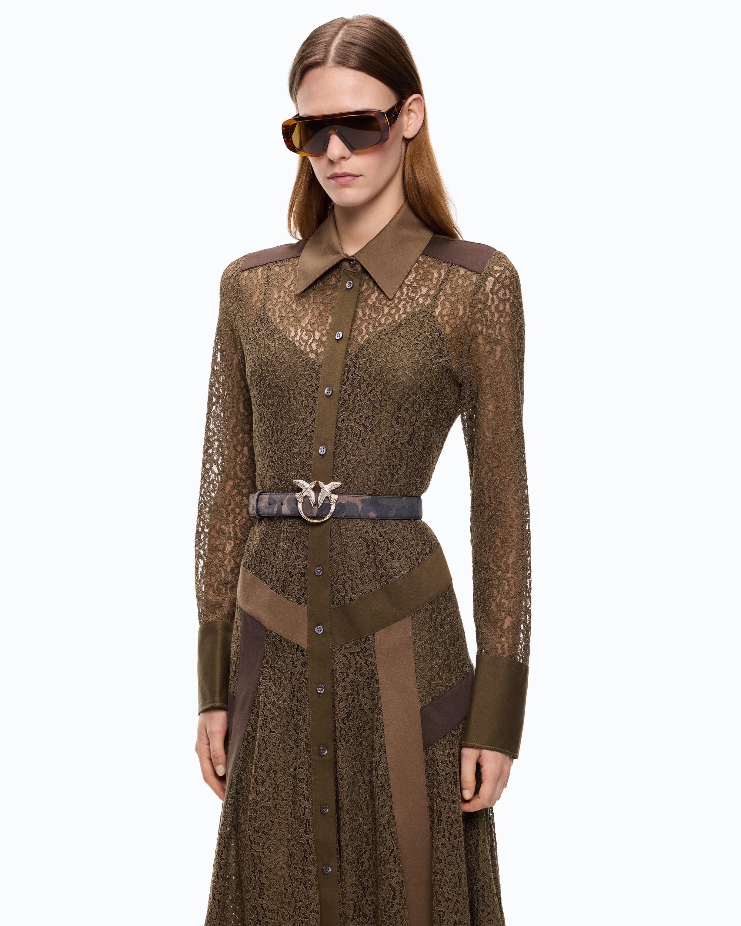 Pinko Rossese Dress sukienka midi koronkowa zielona