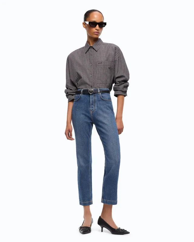 Pinko Sue Slim Comfort jeansy cropped jasnoniebieskie