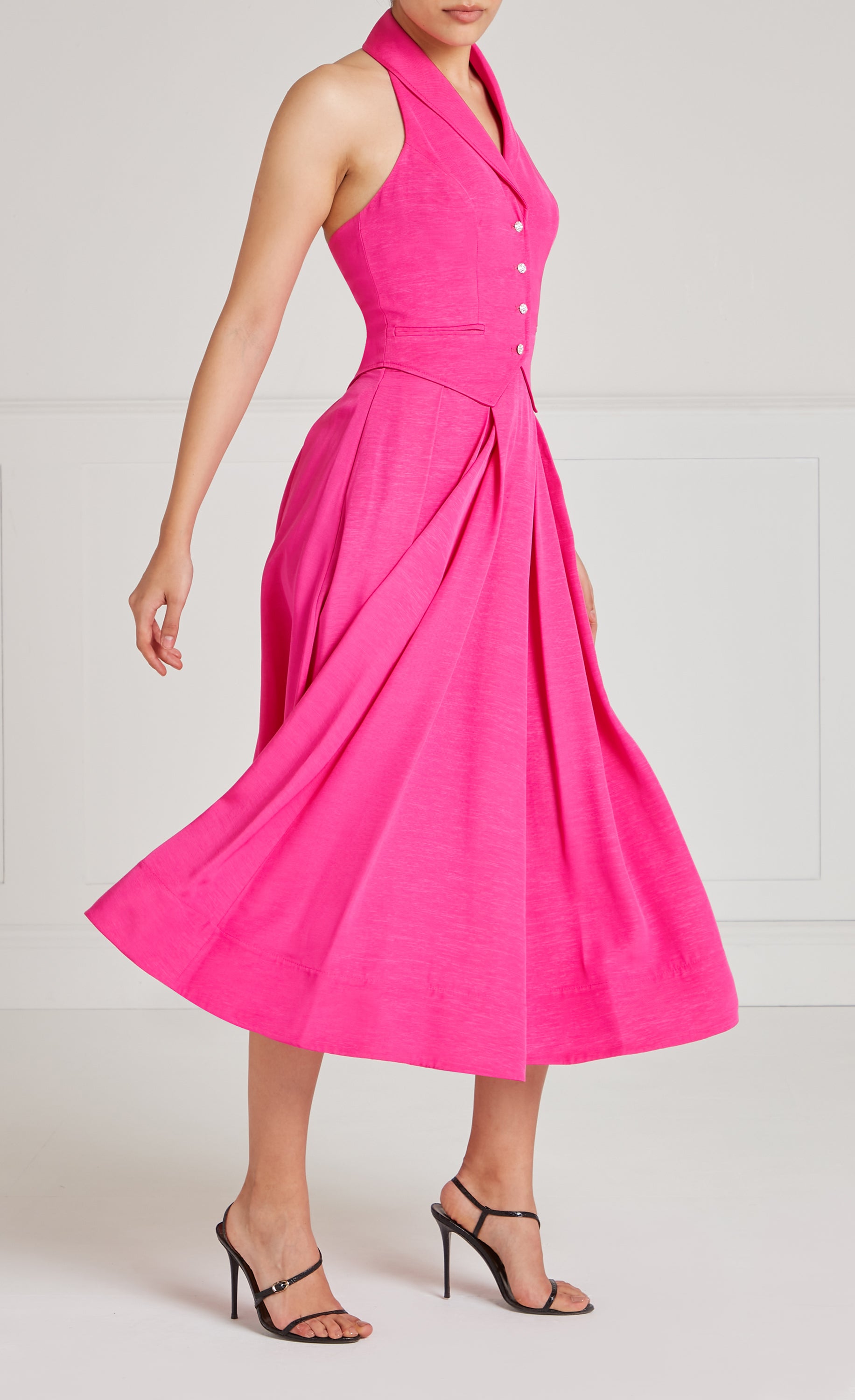 Temperley London Elodie sukienka halter Fuchsia Pink midi