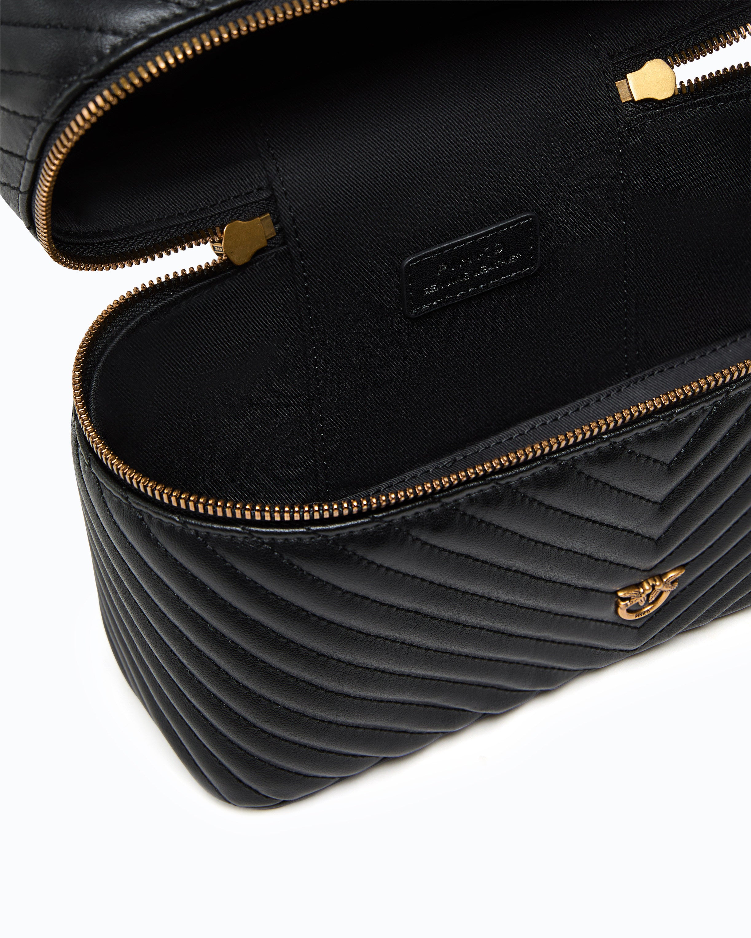 Pinko Vanity Case kosmetyczka skórzana czarna pikowana