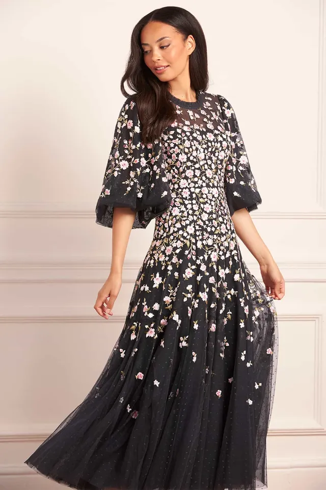 Needle & Thread Sylvia Rose Round Neck Ankle Gown suknia czarna
