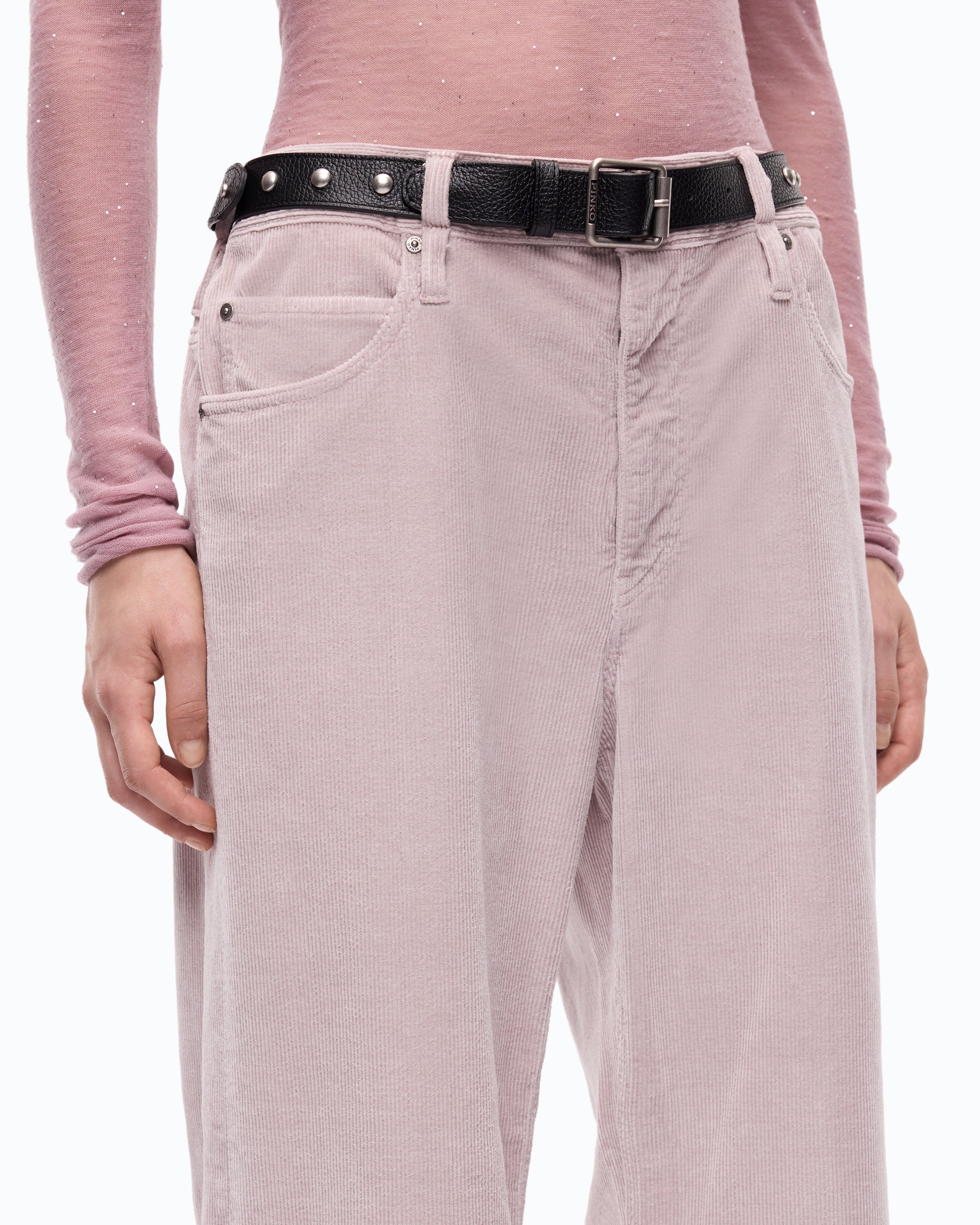 Pinko Cyntia Cropped spodnie sztruksowe z paskiem