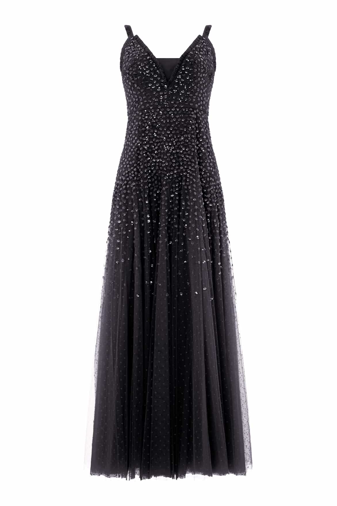 Needle & Thread Sequin Cascade Cami Plunge sukienka wieczorowa czarna cekinowa