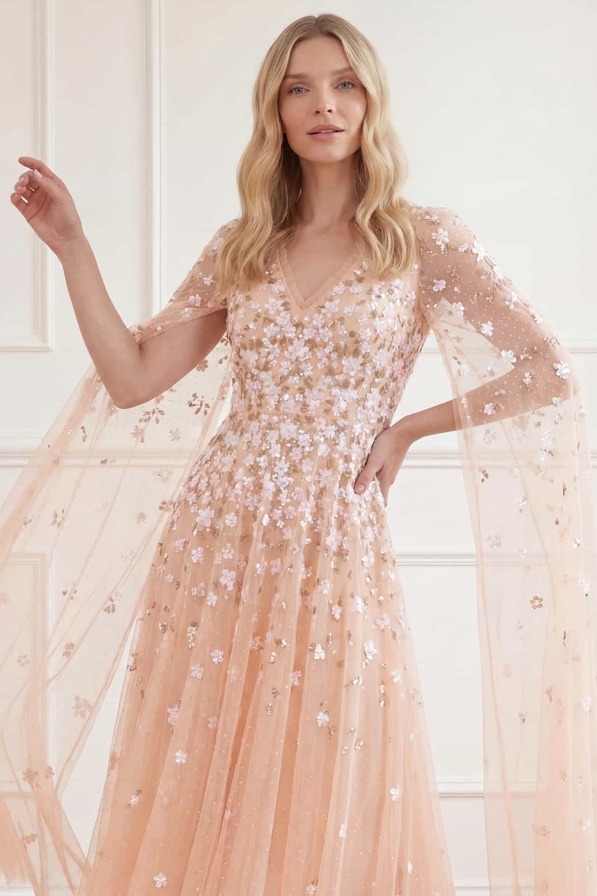 Needle & Thread Camellia Ditsy Cape Ankle Gown suknia róż