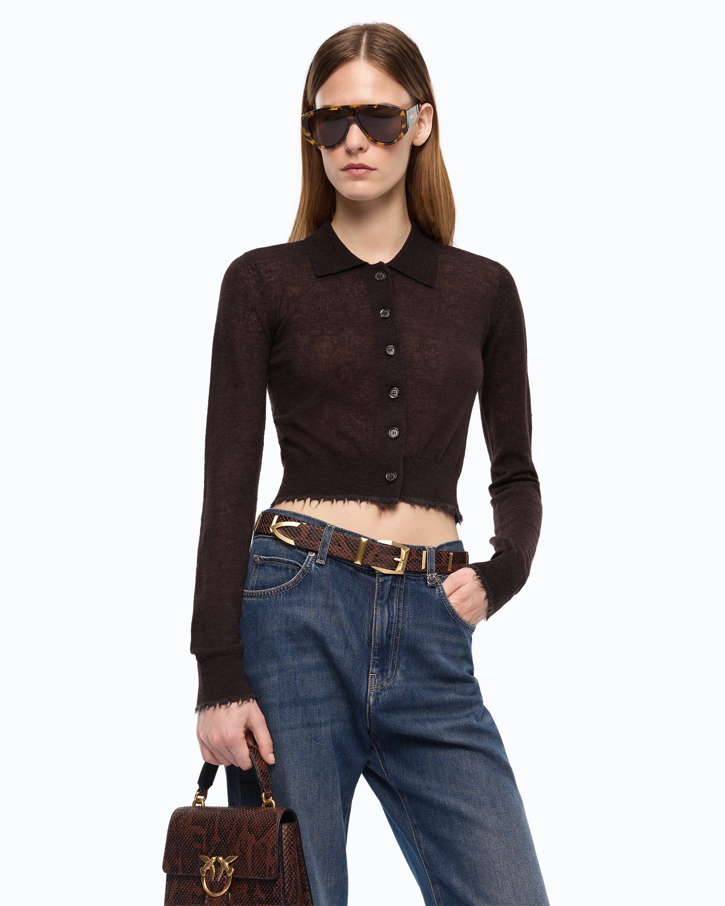 Pinko Madrid Cardigan kardigan krótki brązowy
