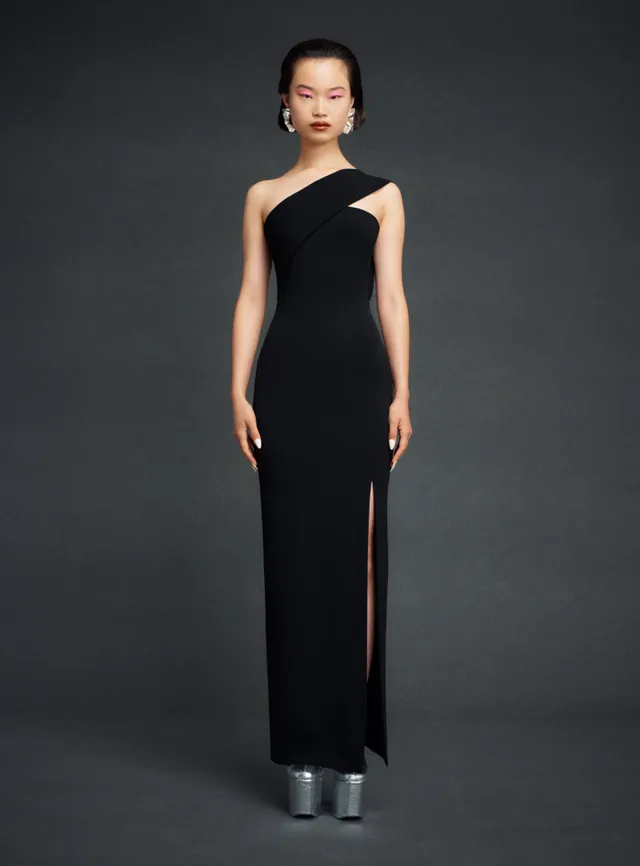 Solace London Lois sukienka maxi czarna na jedno ramię