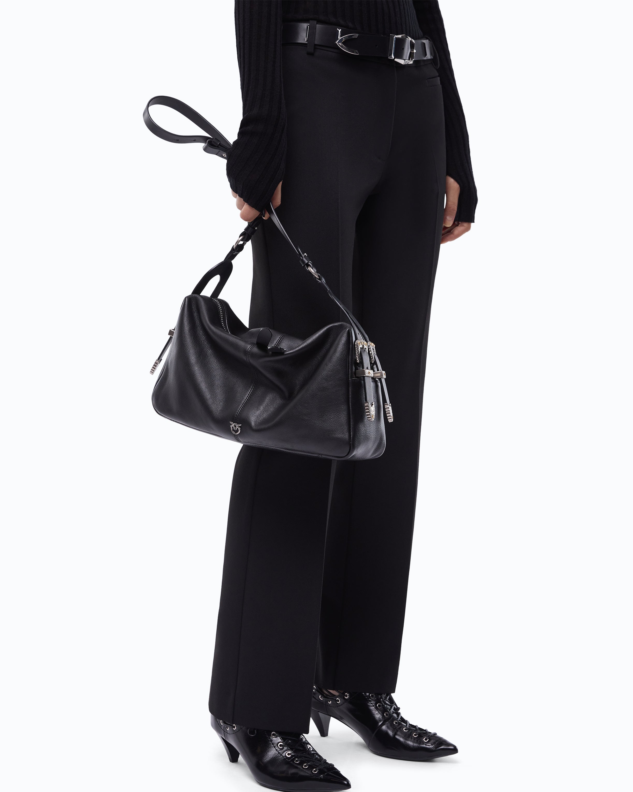 Pinko Keeper Bag torebka skórzana czarna średnia