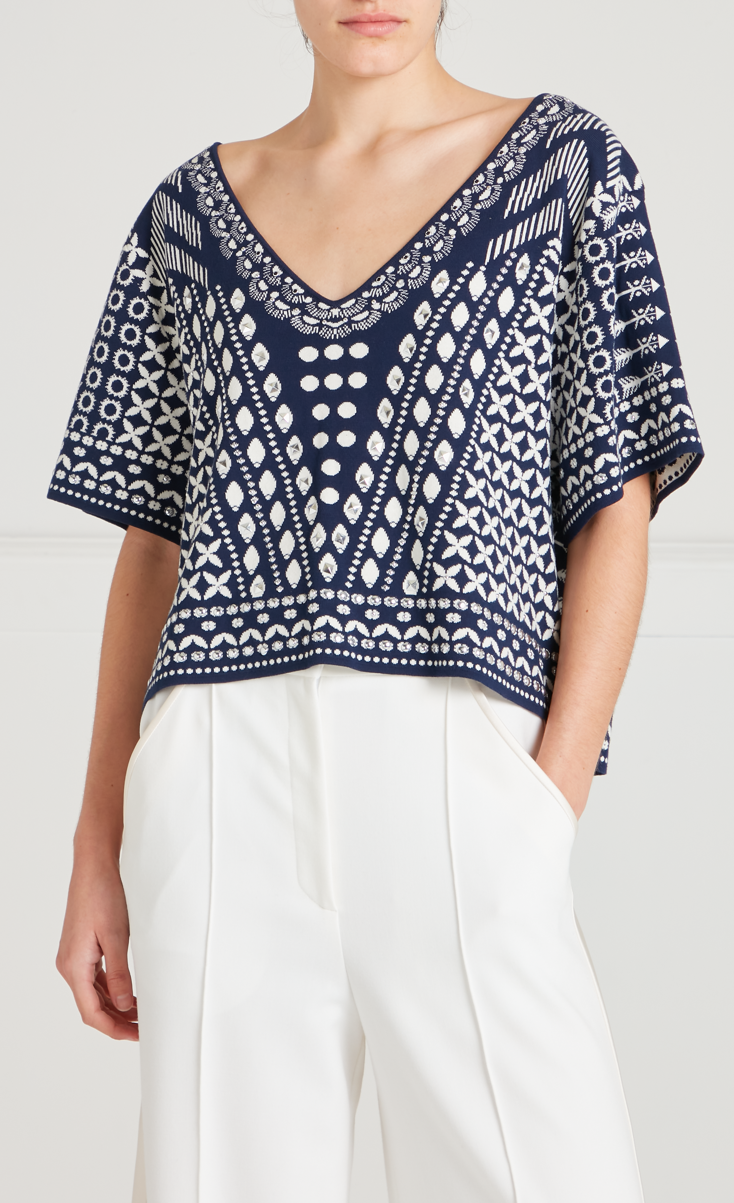 Temperley London Tlalli top dzianinowy Navy Silver krótki