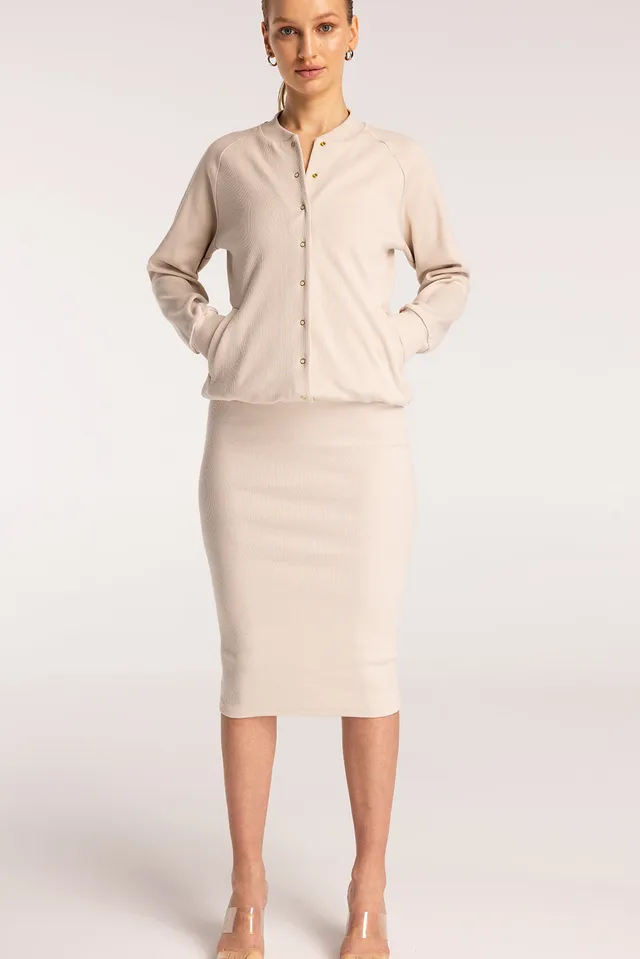 Nudyess Akaishi Long bomber Light Beige złote napy