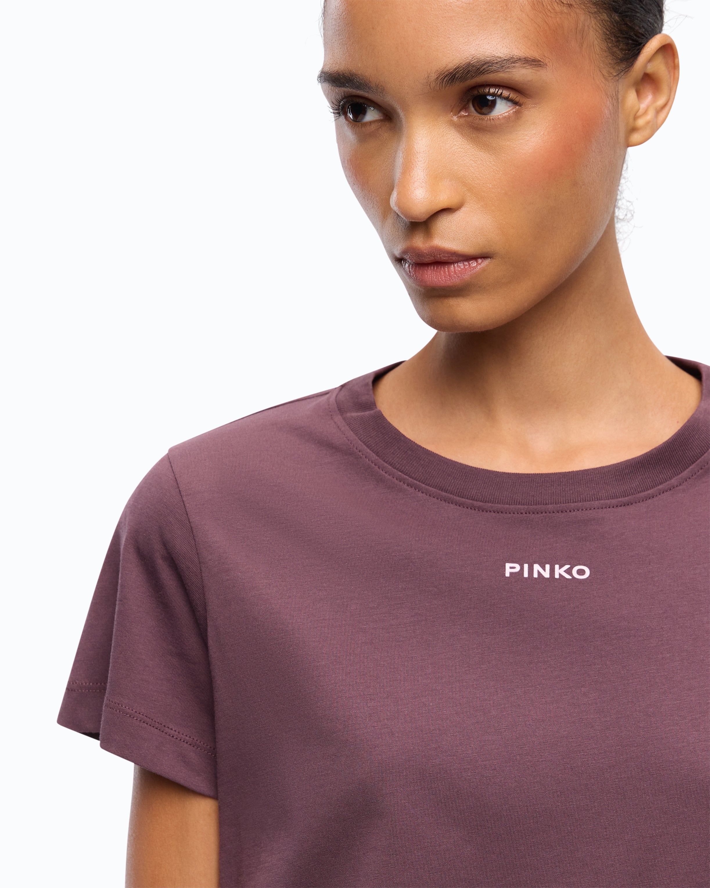 Pinko T-shirt bawełniany bordowy logo gumowane