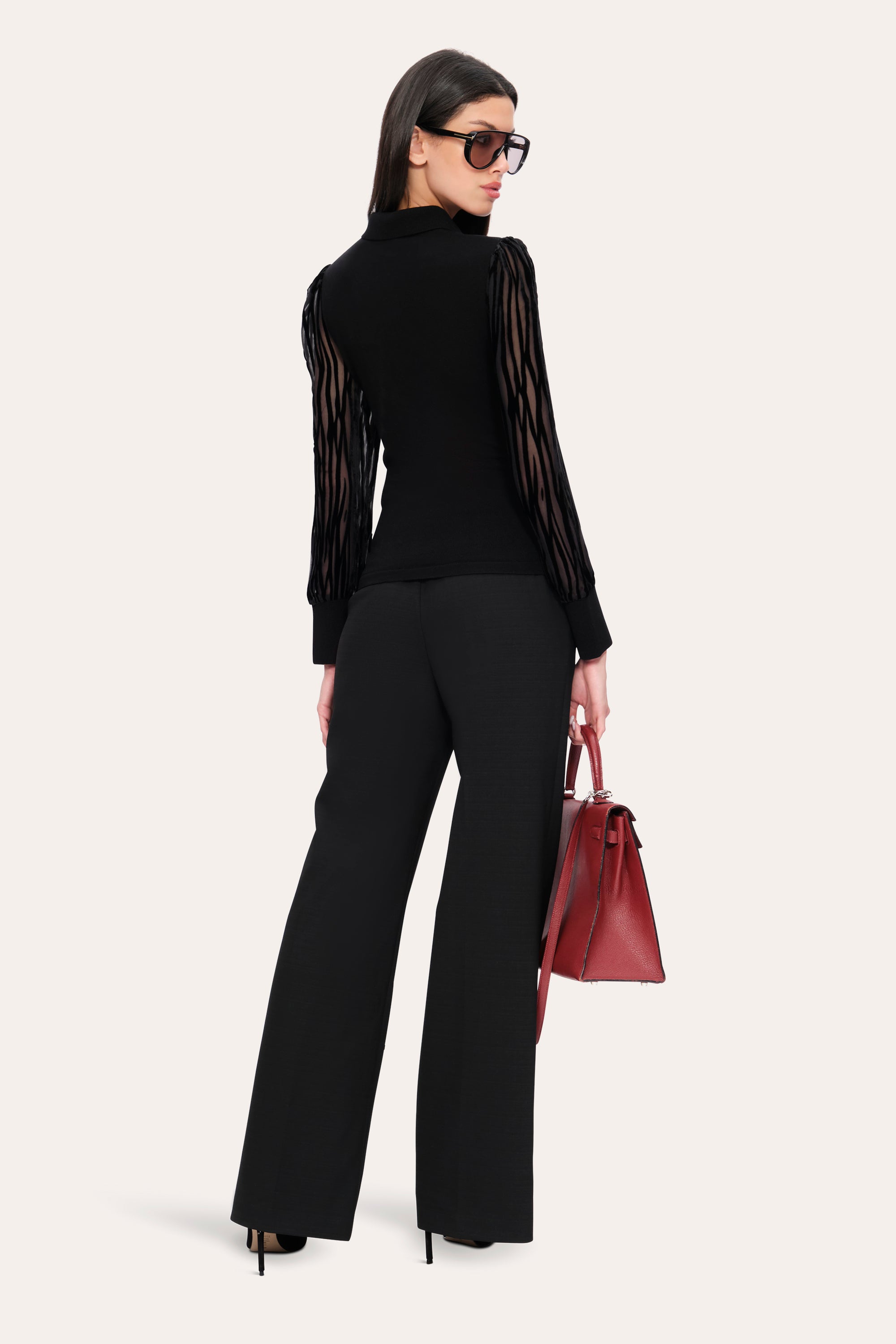 Elie Tahari Polo sweter wełniany czarny burnout