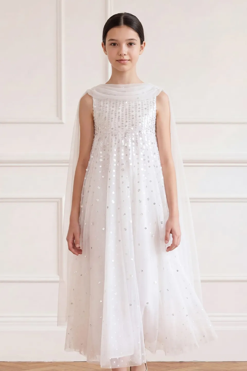Needle & Thread Moonlight Sequin Gown sukienka biała