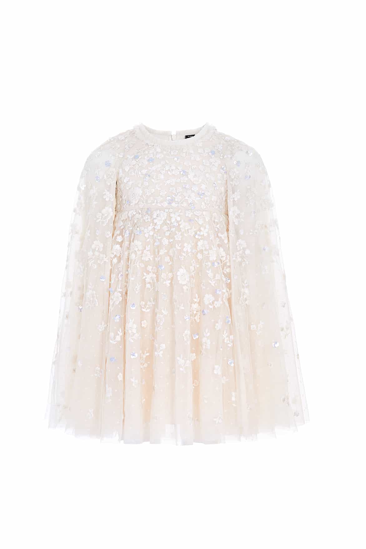 Needle & Thread Dahlia Ditsy Cape Kids Dress sukienka kremowa