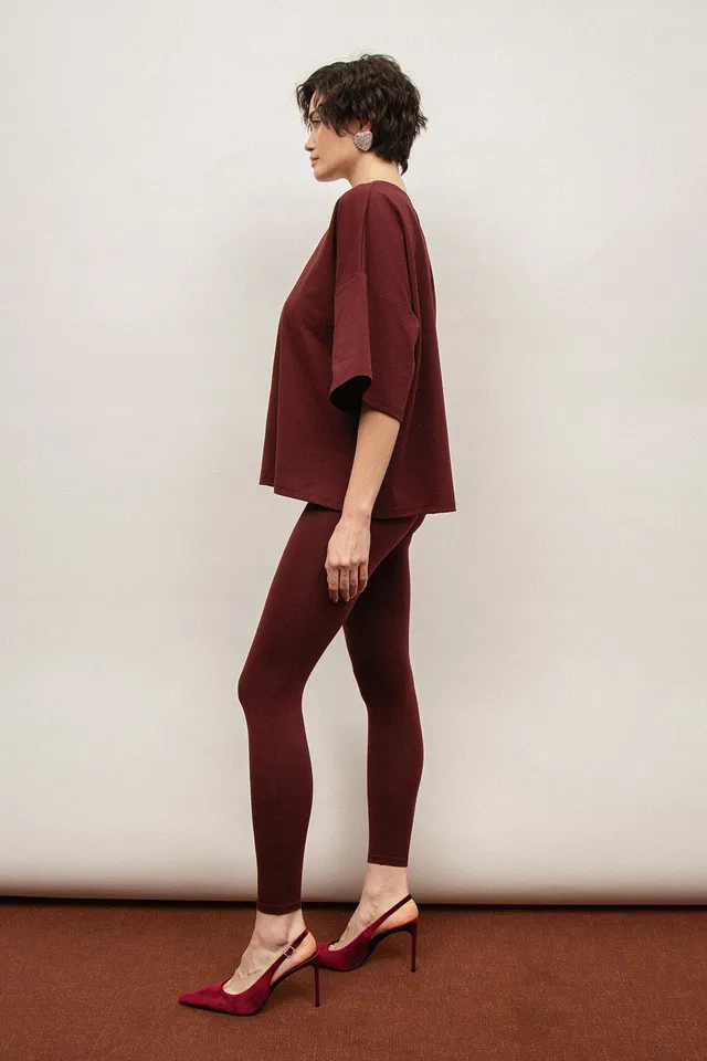 Nudyess Blake legginsy długie burgund bawełniane