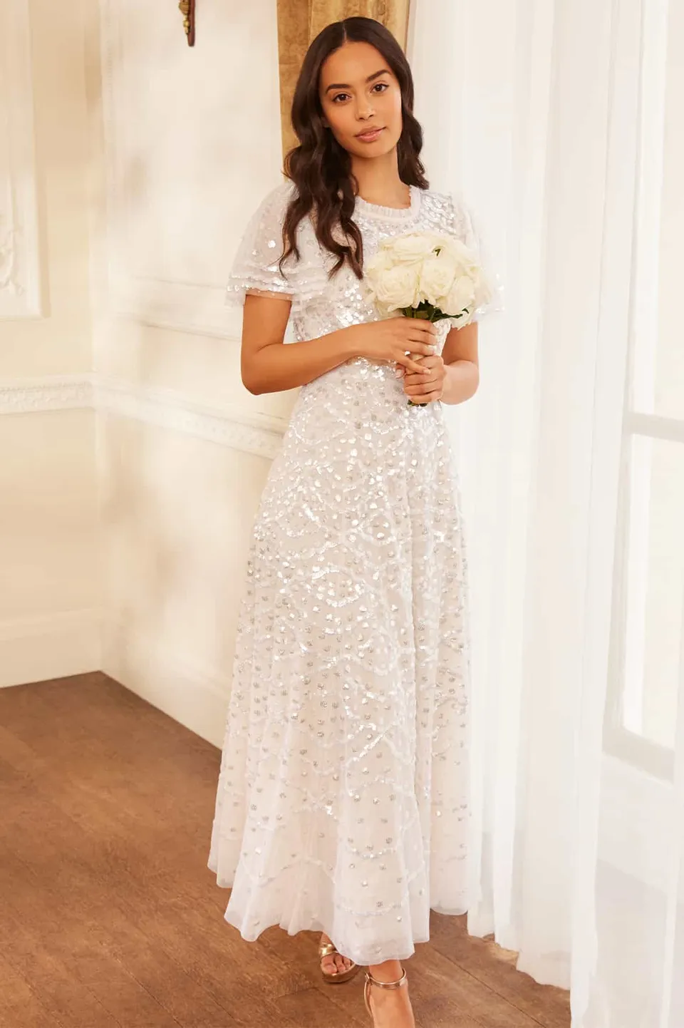 Needle & Thread Deco Dot Gloss Ankle Gown sukienka cream cekinowa