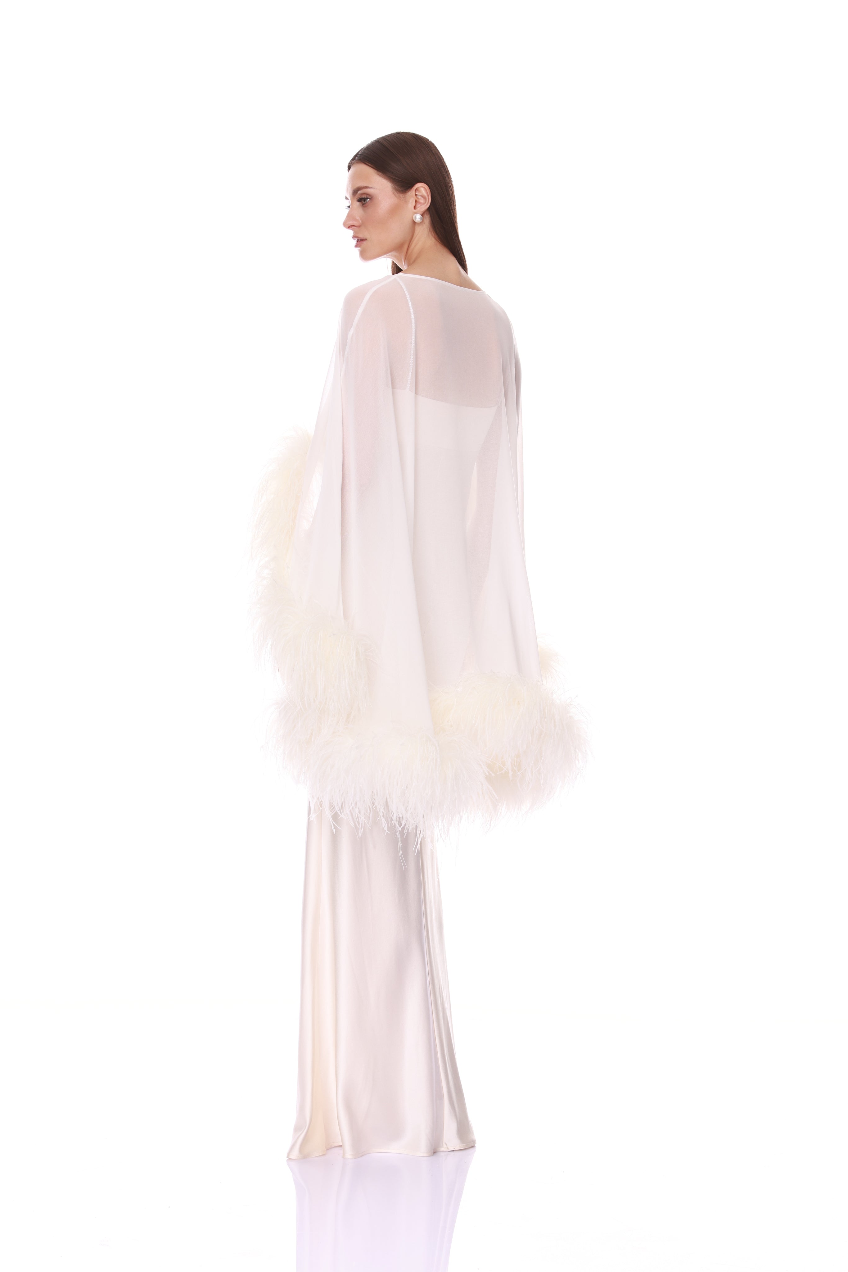 Bronx and Banco Kyla Silk sukienka wieczorowa ivory z peleryną