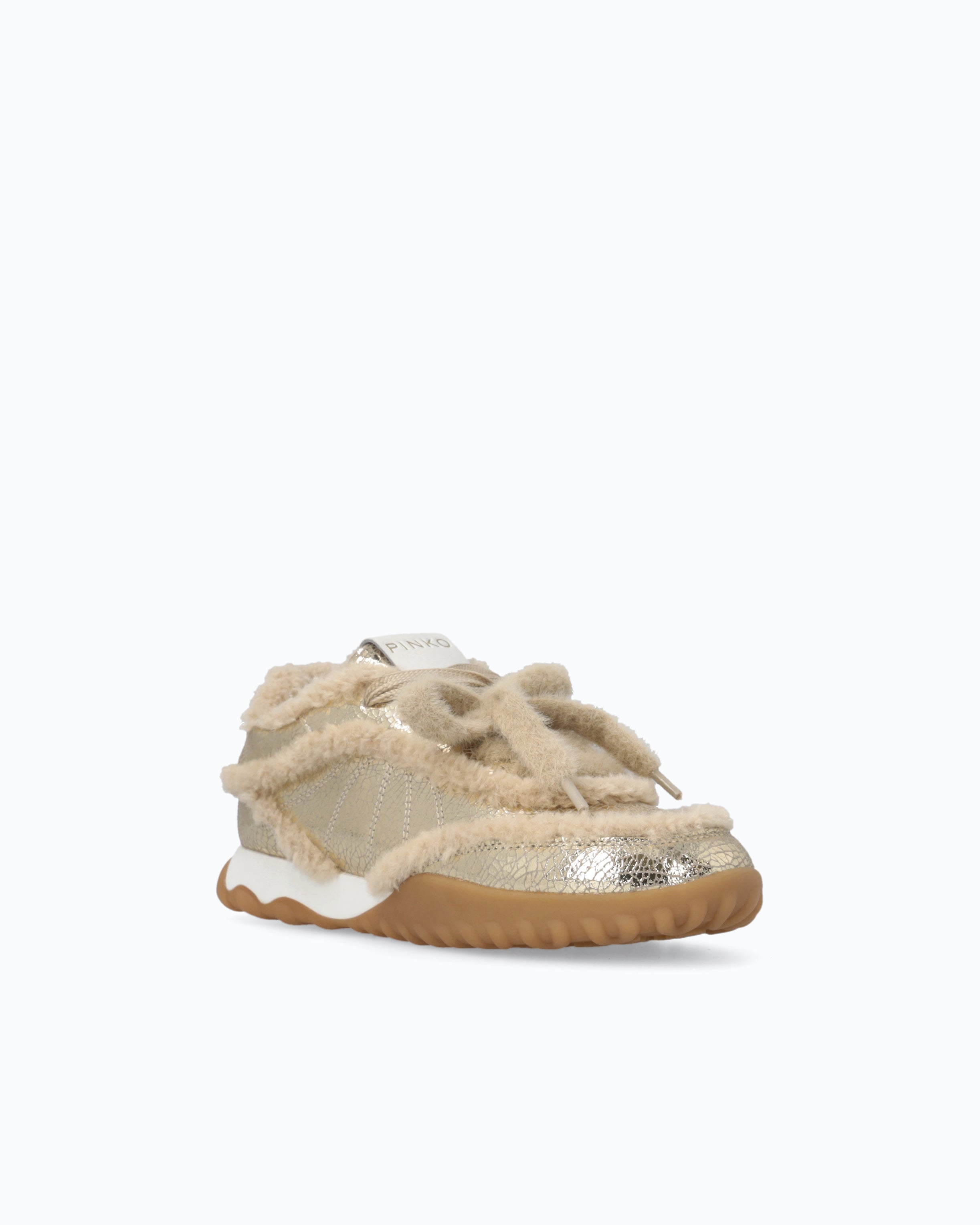 Pinko Gea 02 sneakersy skórzane srebrne z futerkiem