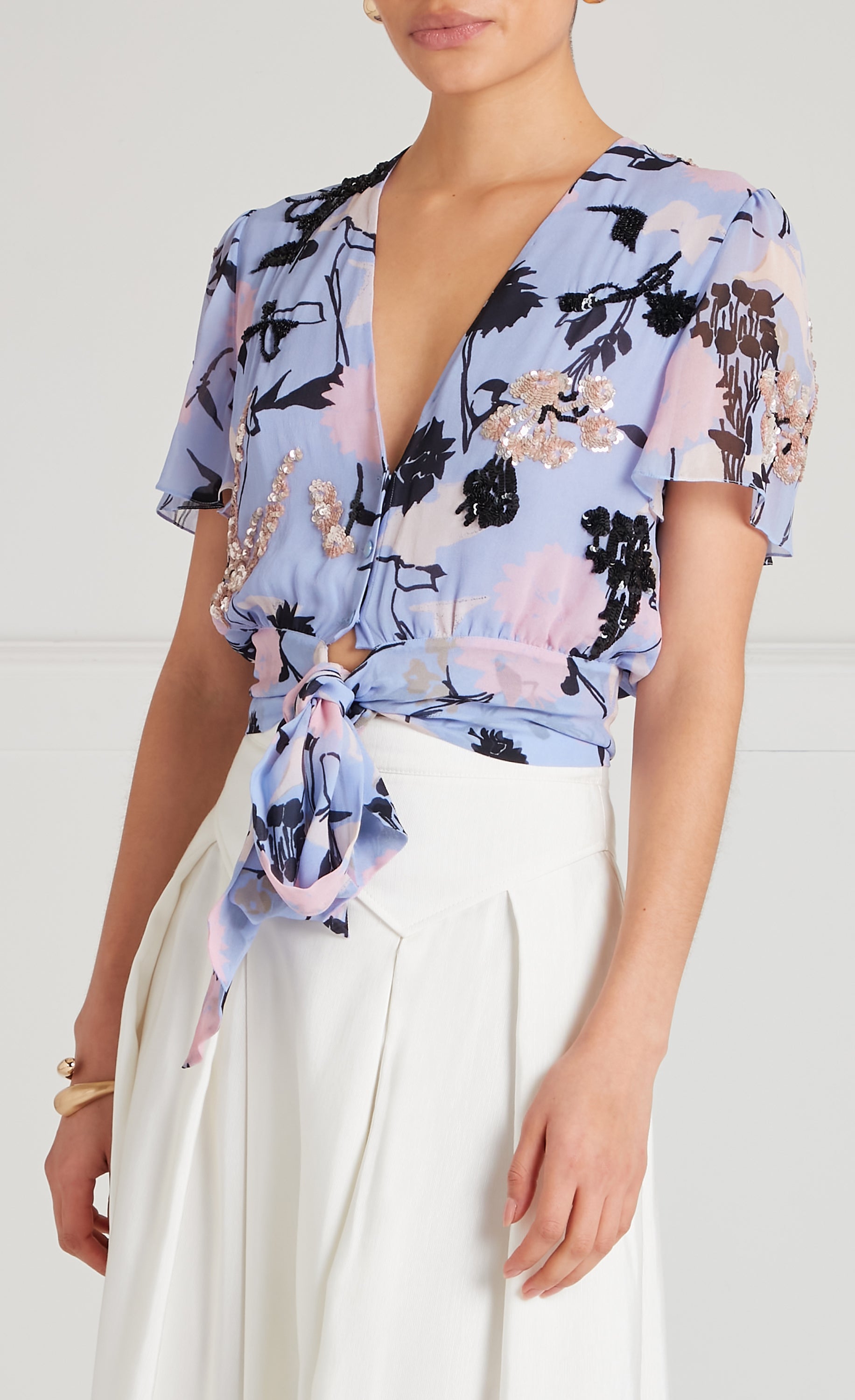 Temperley London Maisie bluzka Lavender Blue półprzezroczysta