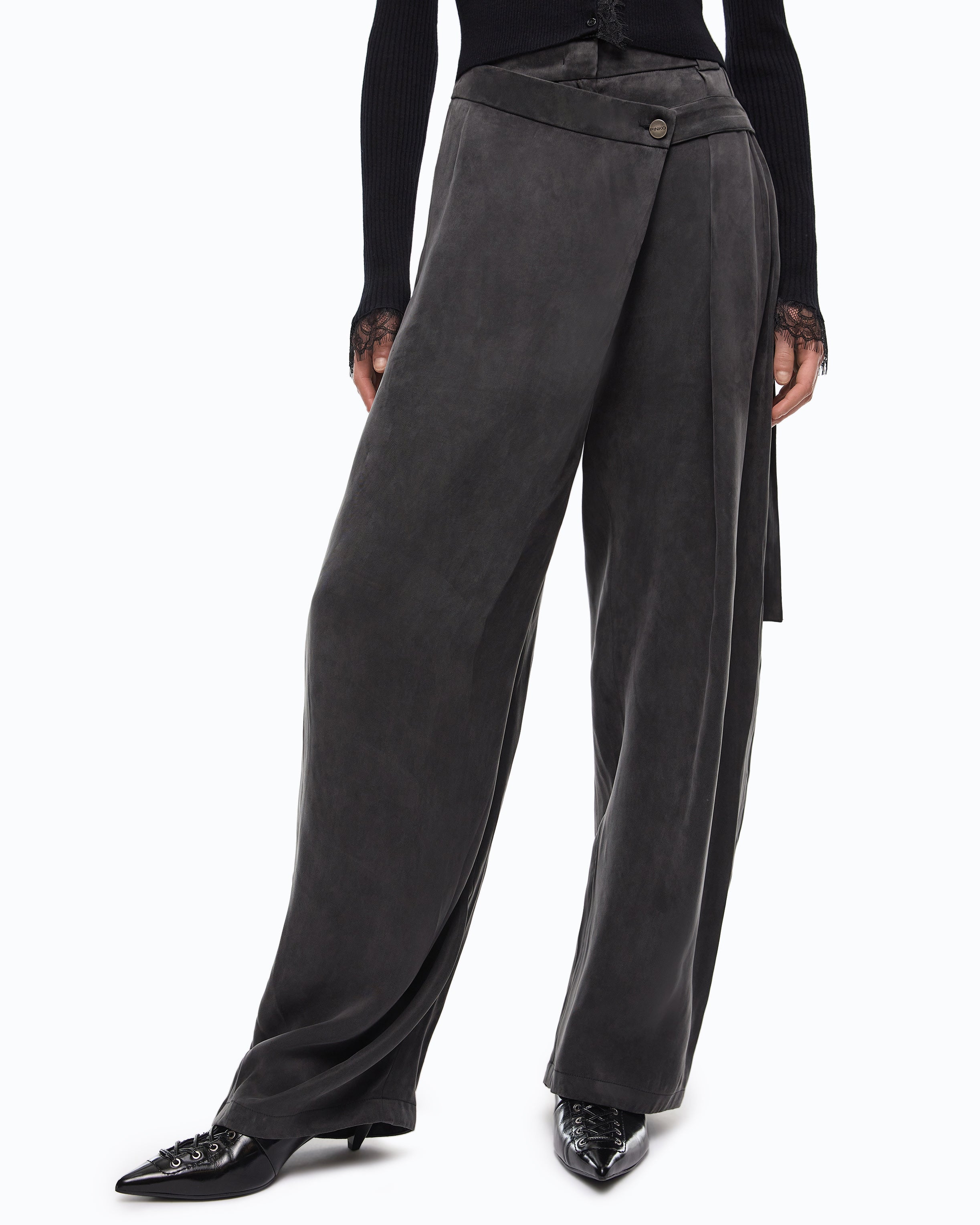 Pinko Pesce Pants spodnie carrot czarne kopertowe