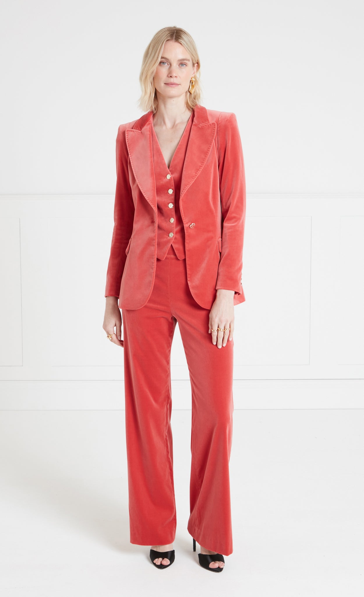 Temperley London Clove Velvet Waisted Trousers spodnie Coral welur