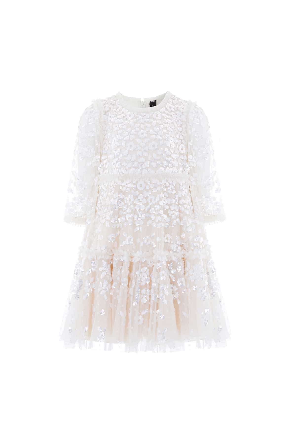 Needle & Thread Maeva Long Sleeve Kids Dress sukienka kremowa