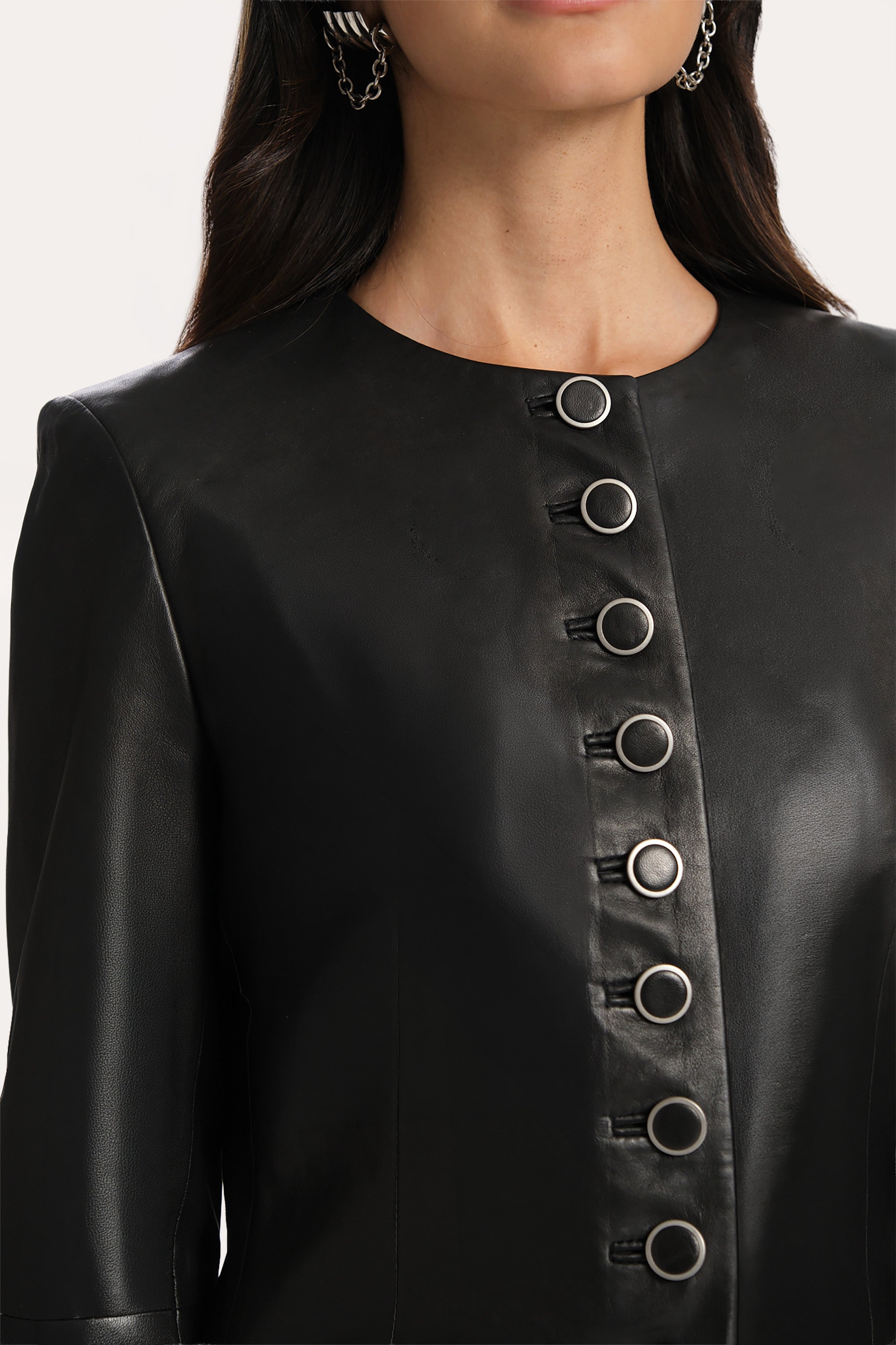 Elie Tahari Anouk kurtka skórzana Black Onyx skóra owcza